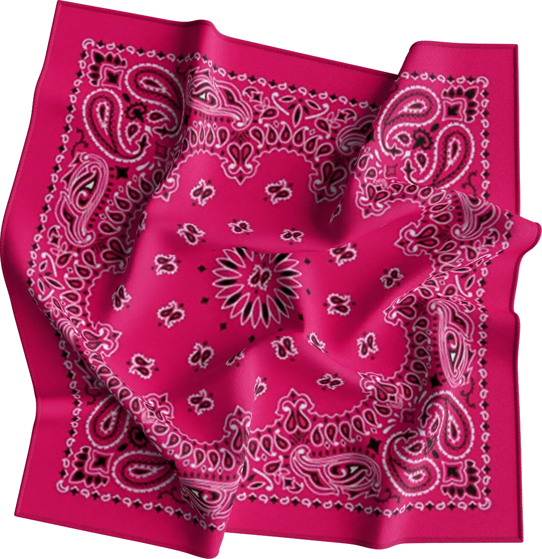 100% Cotton Hot Pink Western Paisley bandanas - Dozen Packed - 22x22 Inches