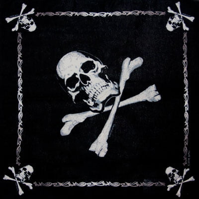 1pc Jolly Roger Pirate Bandana - - 22x22 - 100% Cotton