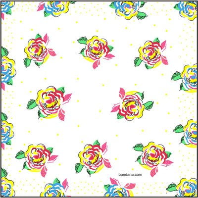 1pc Ladies Floral Handkerchiefs - E - Pink Yellow Blue - Single 1pc - 12 x 12