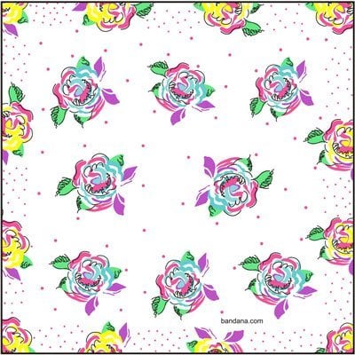 12pcs Ladies Floral Handkerchiefs - H - Pink Turqouise Purple - Dozen - 12 x 12