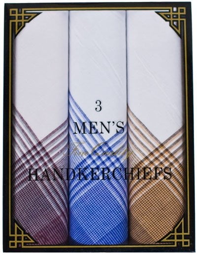 144 Mens Handkerchief Gift Box 3-Assorted Classic Plaid Colors - 15x15 -144 Pieces 48 packs of 3 - Imported