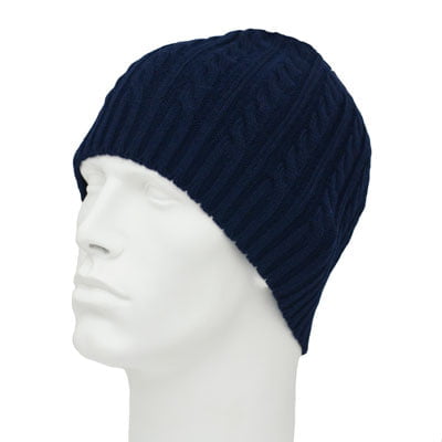 12pcs Womens Navy Cable Knit Beanie - Ribbed Trim - Acrylic - Dozen Packed - Imported