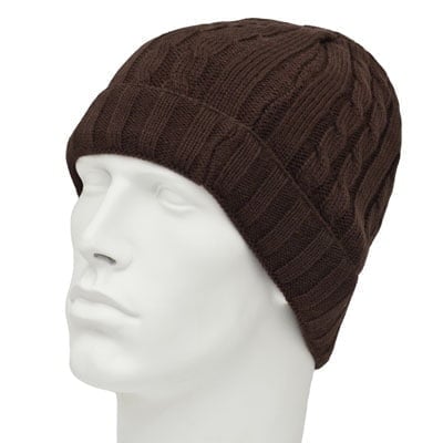 Womens Dark Brown Cable Knit Hats - Cuffed - Acrylic - Case - 144 pcs - Imported