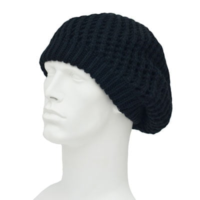 1pc Womens Black Knit Beret - Ribbed Trim - Acrylic - Single 1pc - Imported