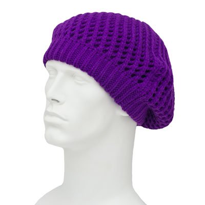 1pc Womens Grape Knit Beret - Ribbed Trim - Acrylic - Single 1pc - Imported