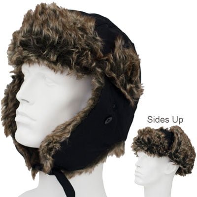 1pc Black Trapper Hat Faux Fur - Heavy Duty Nylon - Waterproof - Single 1pc - Imported