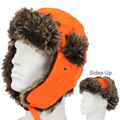 12pcs Blaze Orange Trapper Hats - Faux Fur - Polyester - Dozen Packed - Imported