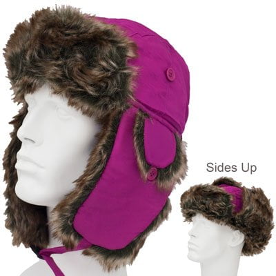 1pc Burgundy Trapper Hat Faux Fur - Heavy Duty Nylon - Waterproof - Single 1pc - Imported