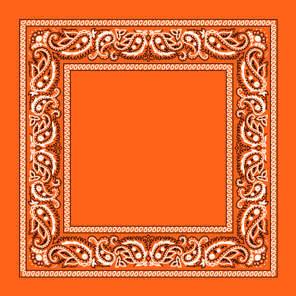 1pc 100% Cotton Orange Open Center Paisley Bandanas - Single 1pc - 22x22 Inches
