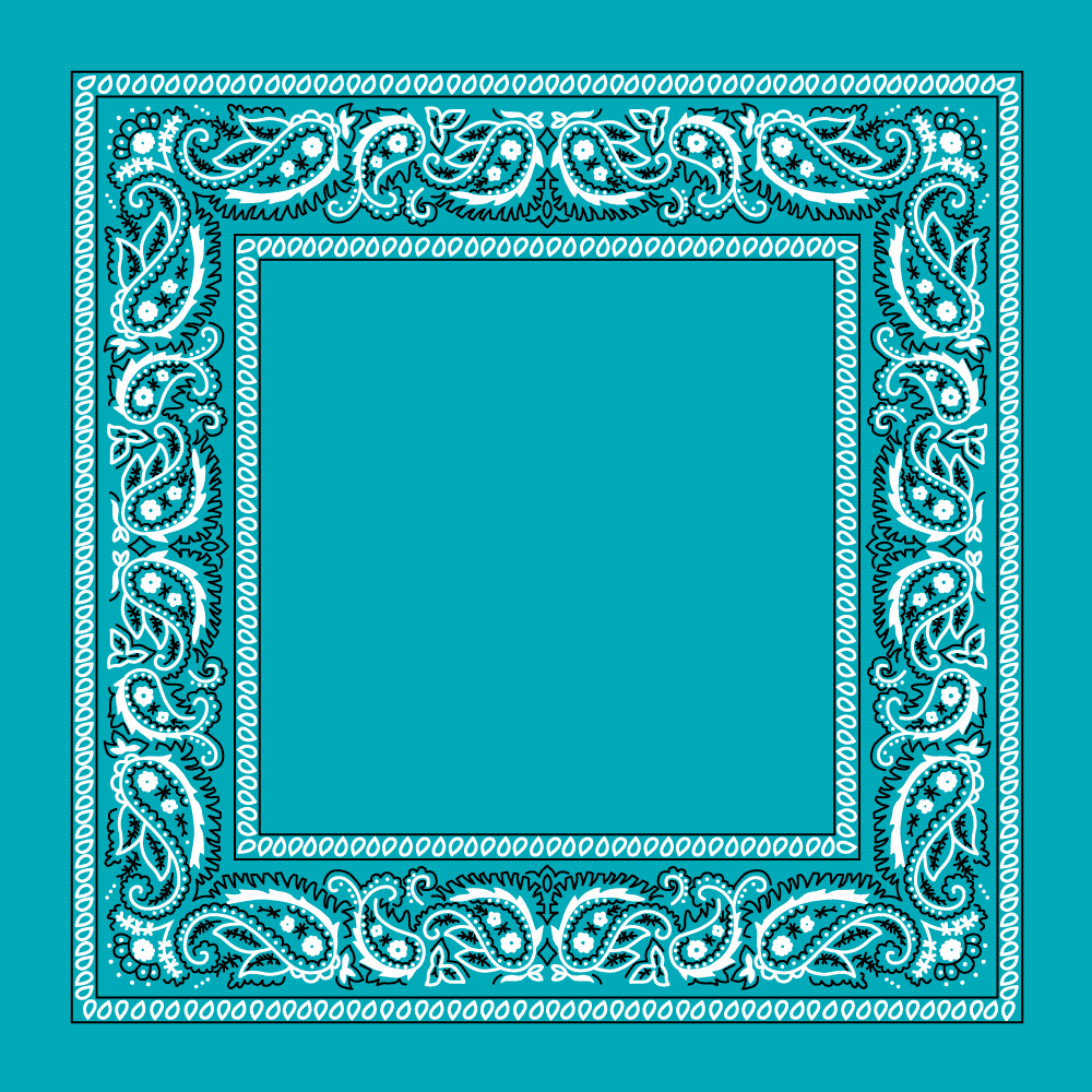 1pc 100% Cotton Turquoise Open Center Paisley Bandanas - Single 1pc - 22x22 Inches