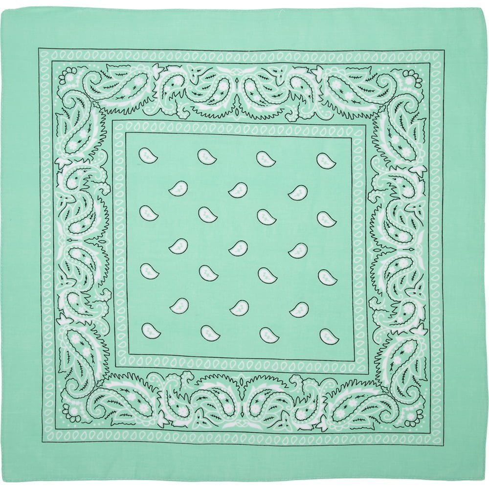 1pc 100% Cotton Mint Green Open Center Paisley Bandanas - Single 1pc - 22x22 Inches