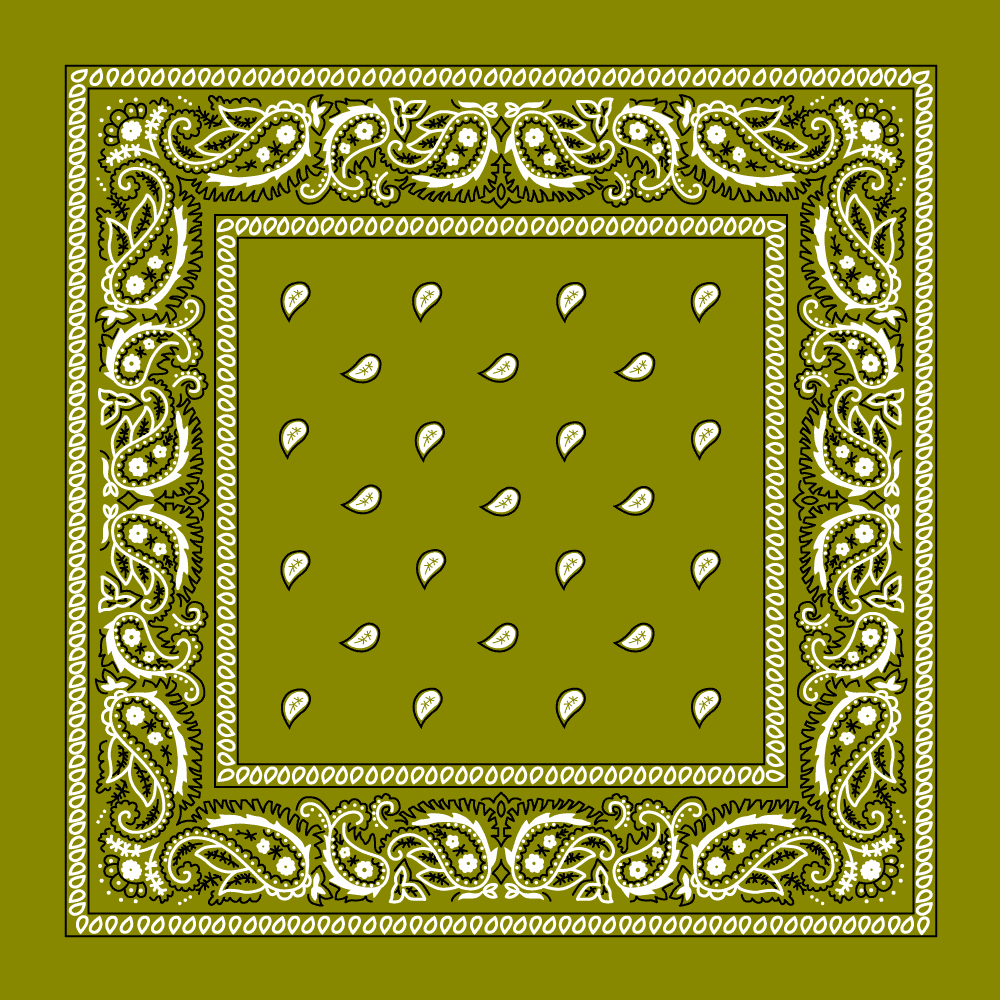 1pc 100% Cotton Olive Green Open Center Paisley Bandanas - Single 1pc - 22x22 Inches