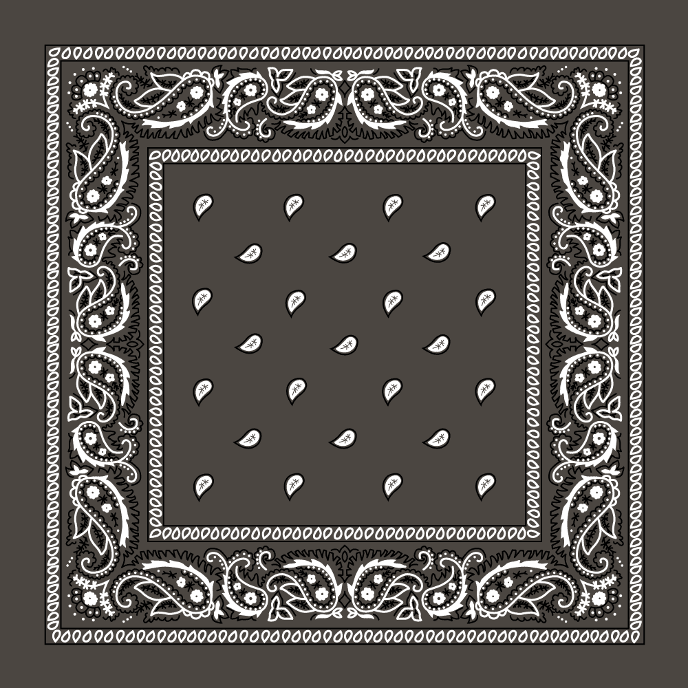 1pc 100% Cotton Dark Grey Open Center Paisley Bandanas - Single 1pc - 22x22 Inches