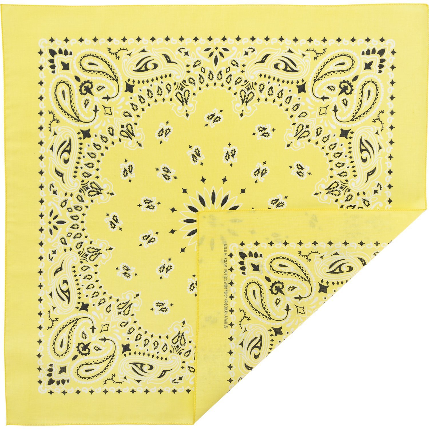 12pcs American Made Light Yellow Open Center Paisley Bandanas - Dozen Packed - 100% Cotton - 22x22 Inches