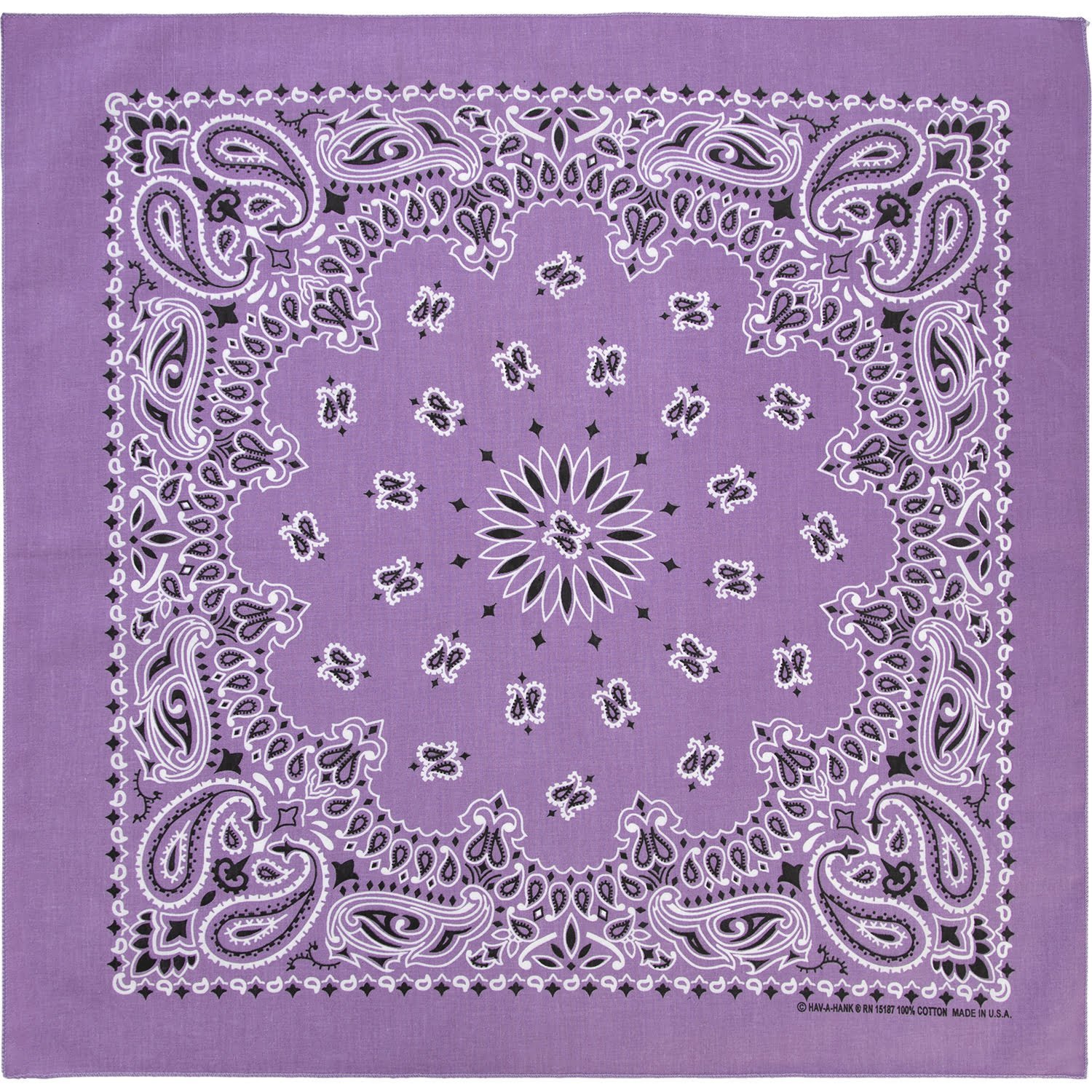 1pc American Made Lavender Open Center Paisley Bandanas - Single 1pc - 100% Cotton - 22x22 Inches