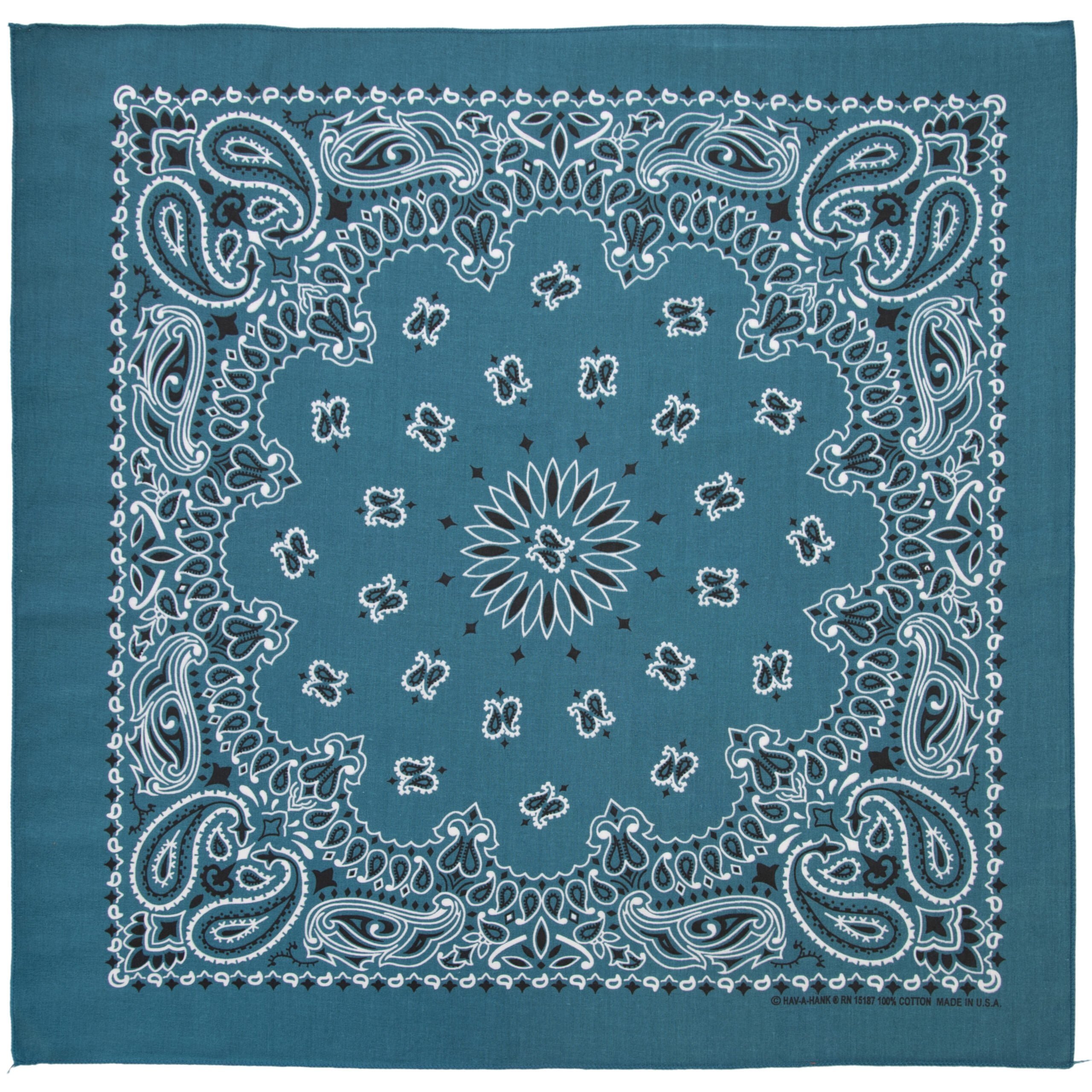1pc American Made Mirage Blue Open Center Paisley Handkerchiefs - Single 1pc 22x22