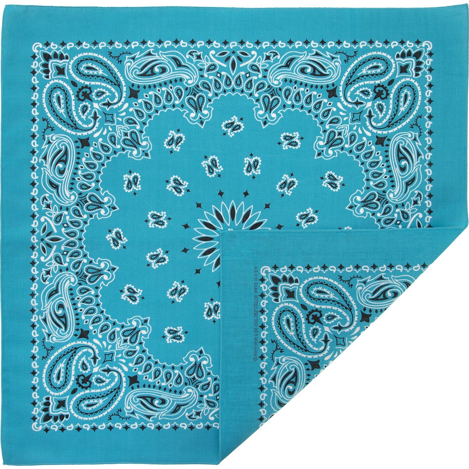 American Made Turquoise Western Paisley bandanas - Single Piece - 100% Cotton - 22x22 Inches