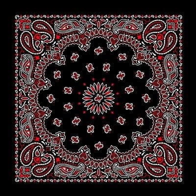 1pc American Made Black/Red/White Open Center Paisley Bandanas - Single 1pc - 100% Cotton - 22x22 Inches