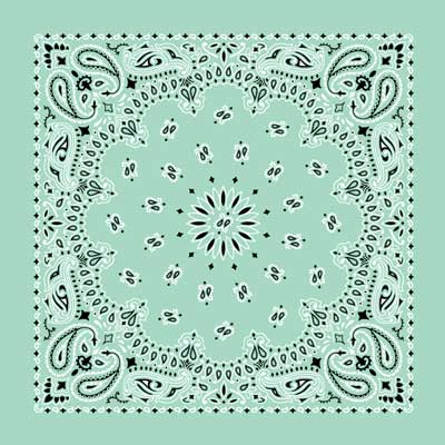 1pc American Made Mint Green Open Center Paisley Bandanas - Single 1pc - 100% Cotton - 22x22 Inches