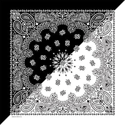 1pc 100% Cotton Black/White Open Center Paisley Bandanas - Single 1pc - 22x22 Inches