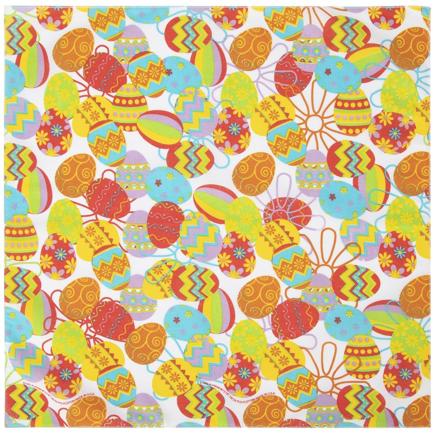 1pc Tossed Easter Eggs Bandana - 22x22 - Made in the USA