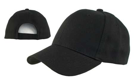 1pc Black Plain Plain Baseball Hat - Low Profile - Constructed - Adjustable Velcro Back - 100% Acrylic (Wool Feel)