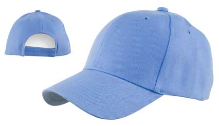 1pc Sky Blue Plain Baseball Hat - Low Profile - Constructed - Adjustable Velcro Back - 100% Acrylic (Wool Feel)