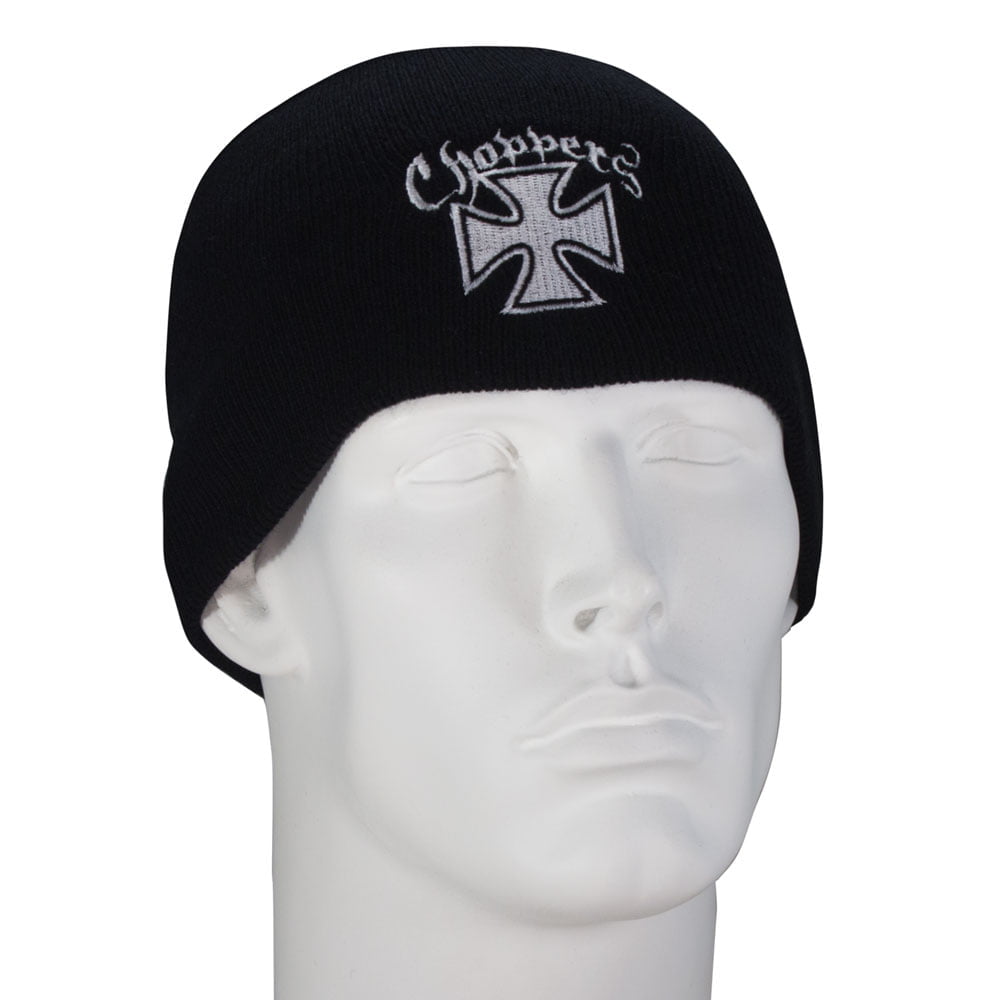1pc Maltese Cross Choppers Embroidered Black Beanie - Single Piece