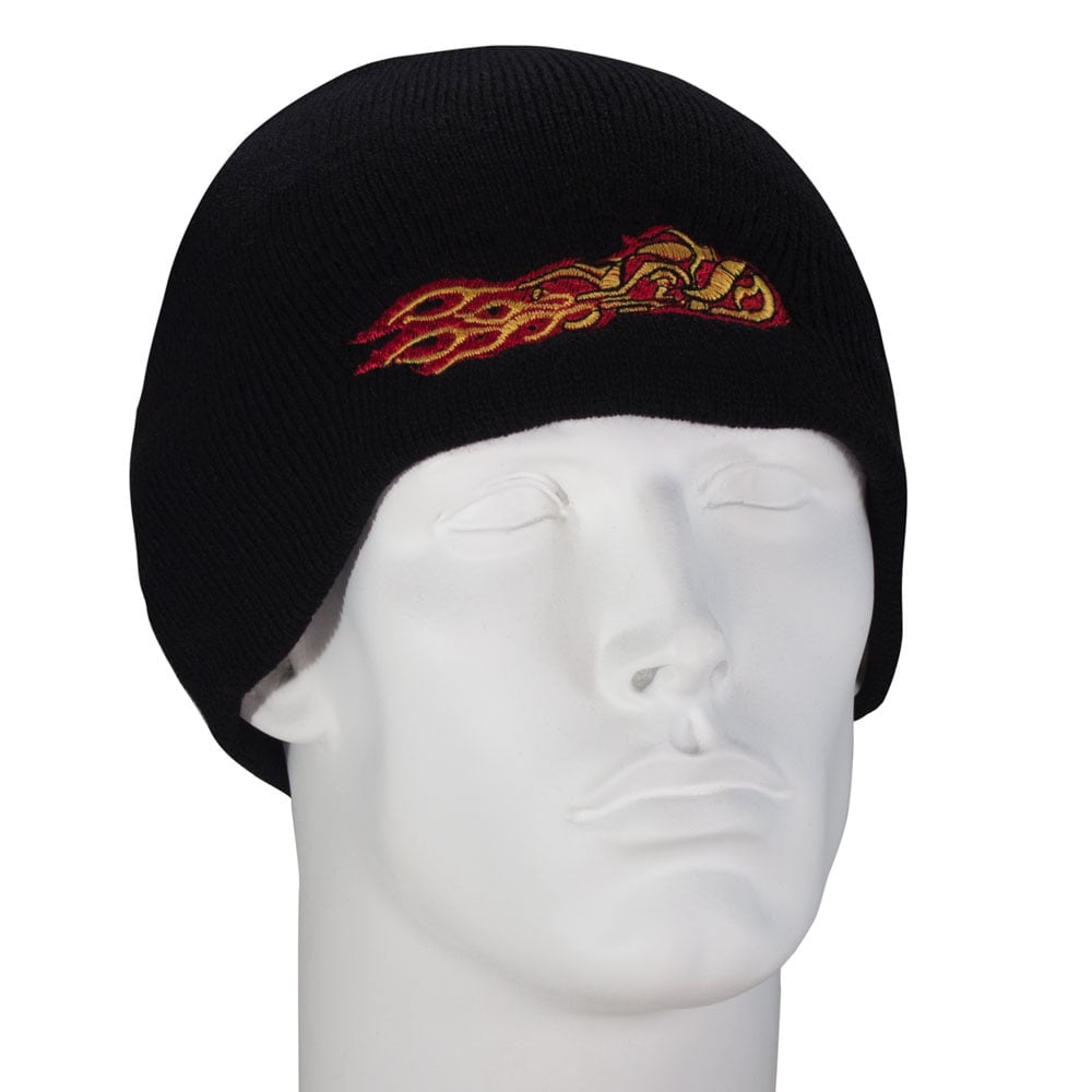1pc Flaming Chopper Embroidered Black Beanie - Single Piece