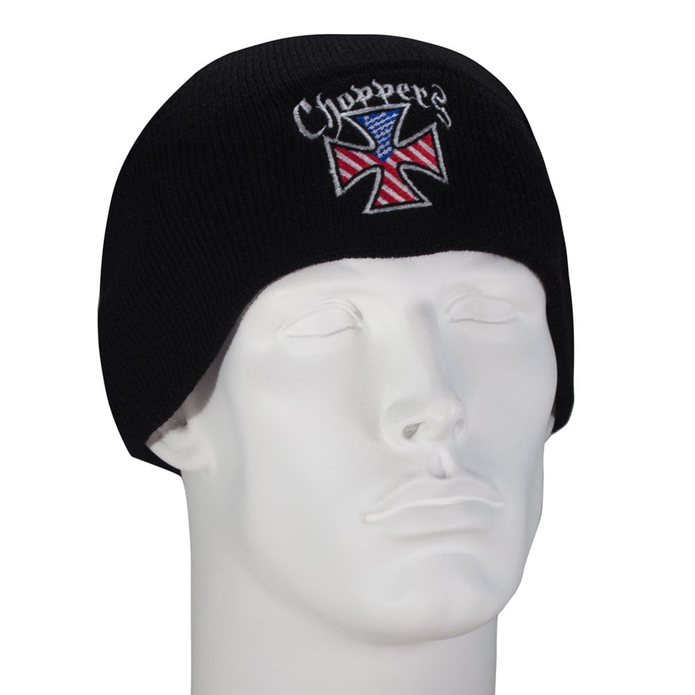 1pc American Maltese Cross - Choppers Embroidered Black Beanie - Single Piece