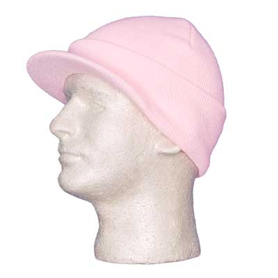 1pc Light Pink Winter Knit Jeep Cap Beanie Ski Hat Visor - Made in USA - Single Piece